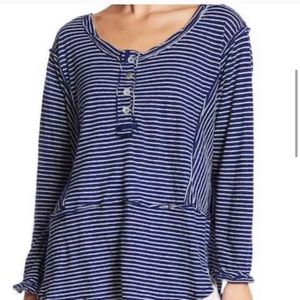 *SOLD* Size Small Free People Blue Striped Dolman Tee